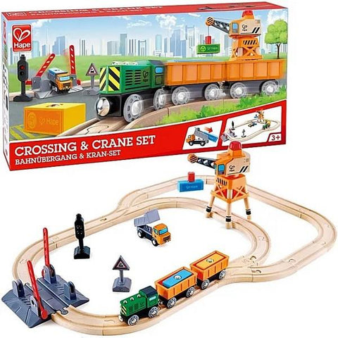 Hape Crossing And Crane Train Set
