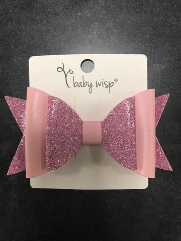 Baby Wisp Sparkly Glitter Bow Pinch Hair Clip Pink