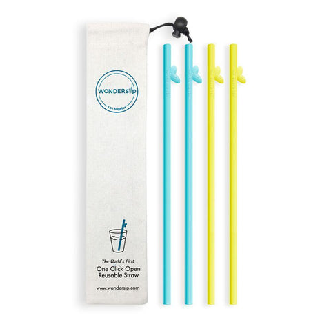 WonderSip Leaf Long Reusable Straws Teal/Yellow 4 Pack