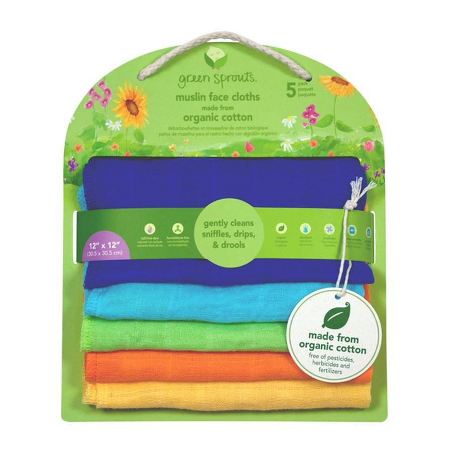 Green Sprouts Muslin Face Cloths 5 Pack | Bumble Tree